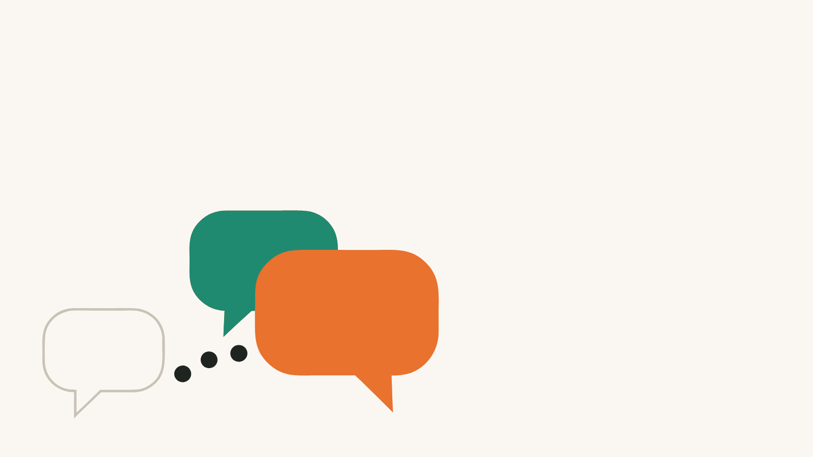 Flat illustration of a small plain speech bubble leading to two larger, warmer ones