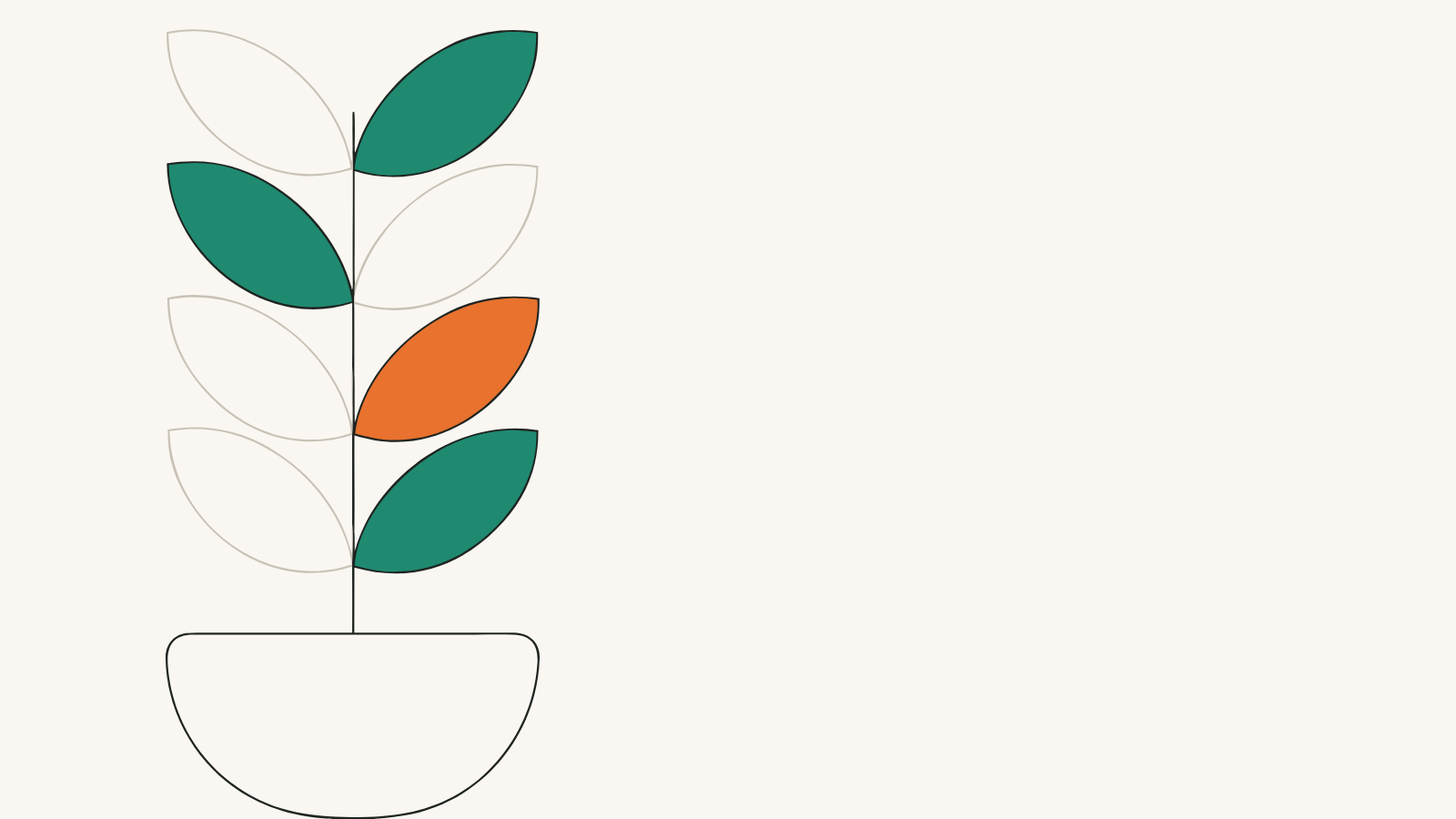 Flat illustration of a plant growing steadily, its leaves opening one after another up the stem