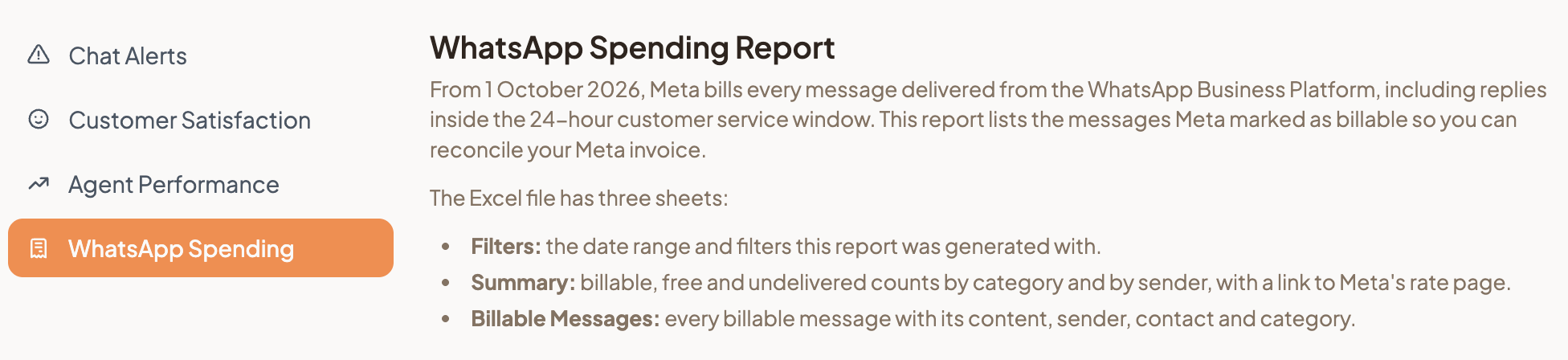 WhatsApp spending report tab